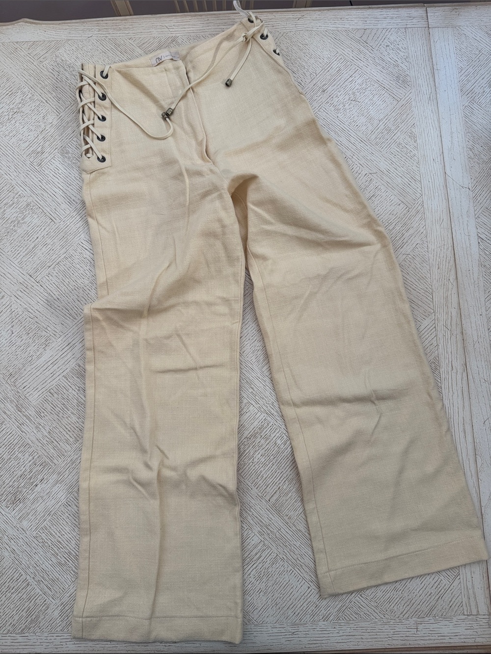 Nati Vozza Wide-Leg Lace-Up Waist Pants - Yellow Wash